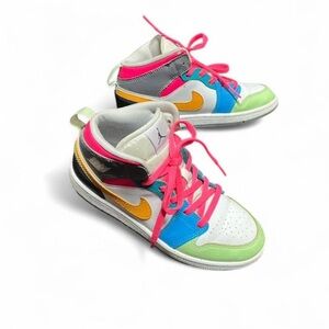 Jordan Kids Sneakers with Pink, Blue, and Green Accents